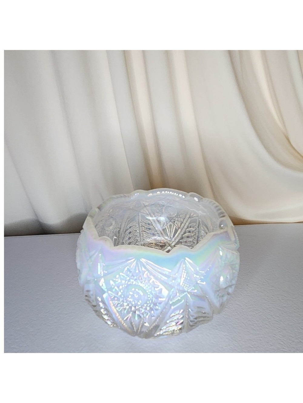 Fenton White Opalescent/Iridescent Rose Bowl